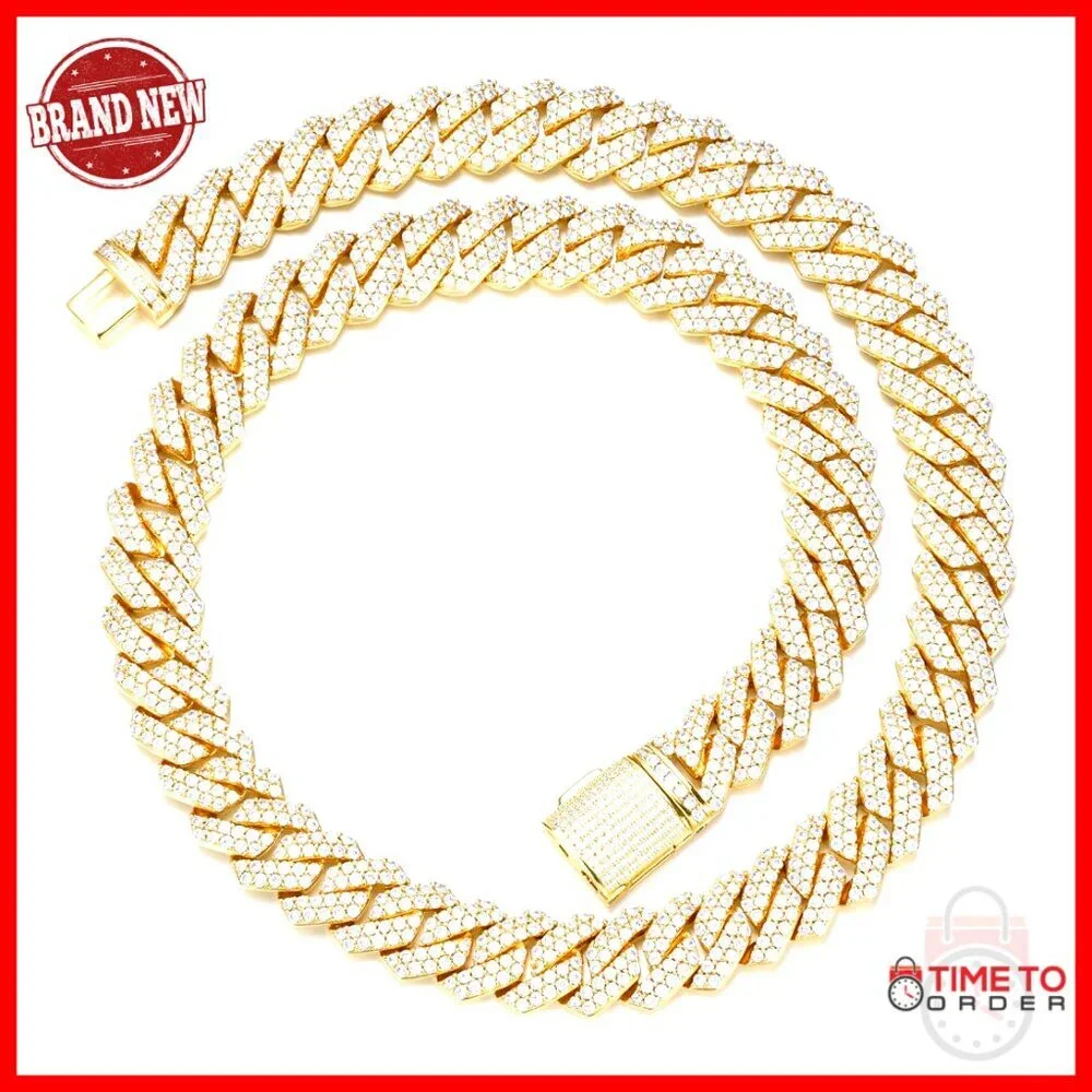 14MM Cuban Link Chain 18K Gold Plated Brass Hip Hop Luxury Necklace